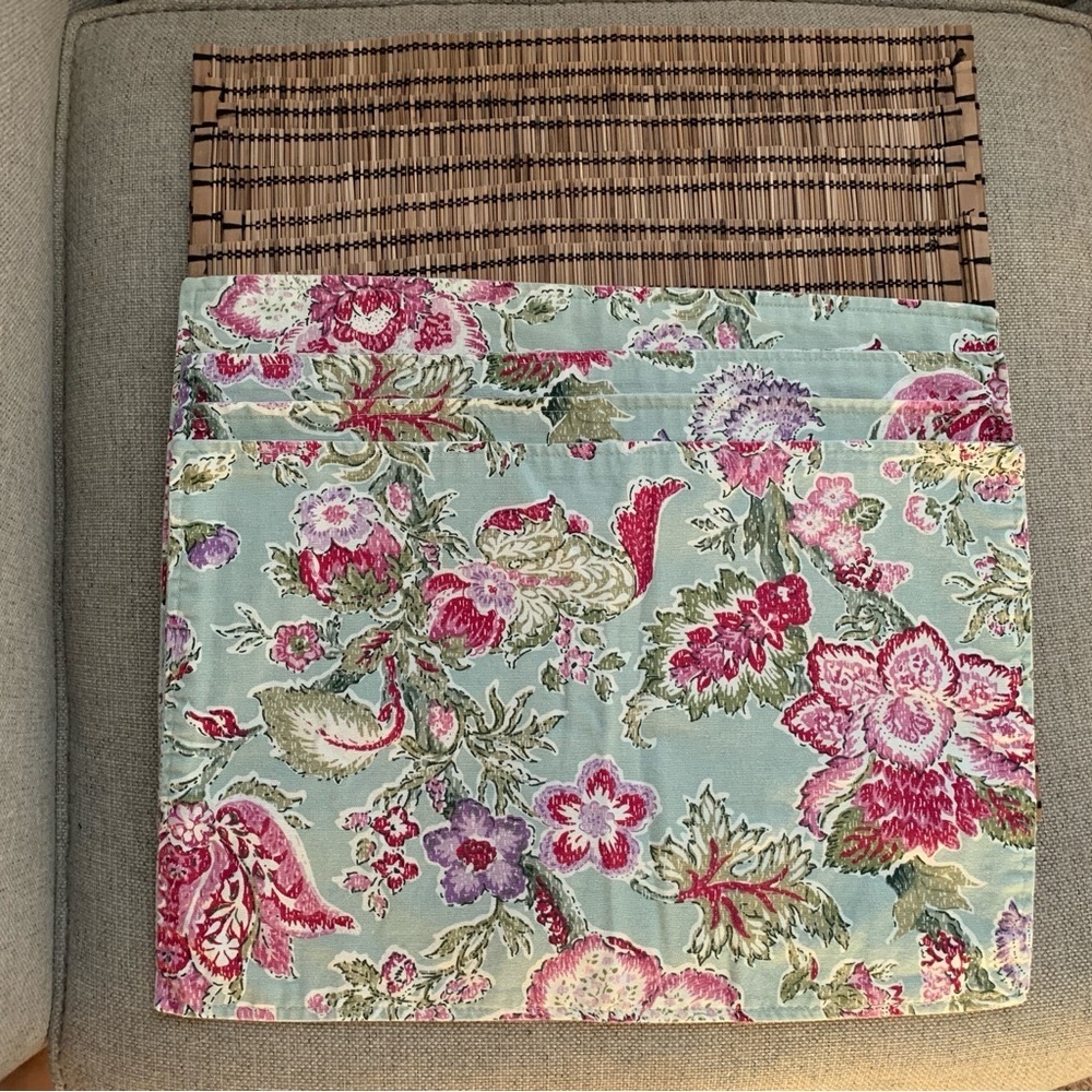 Table Placemats Floral Print Bamboo Asian